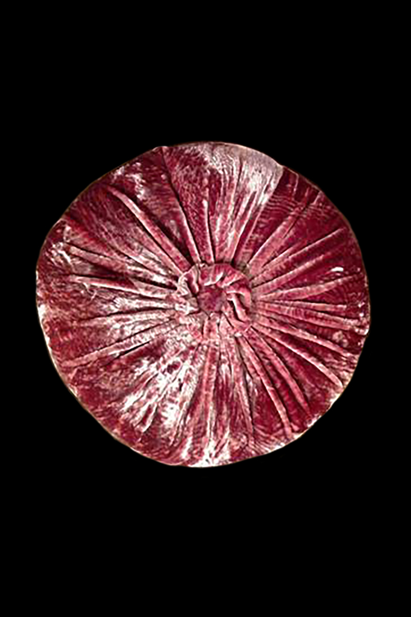 Delphos furrowed velvet rounded cinnamon cushion