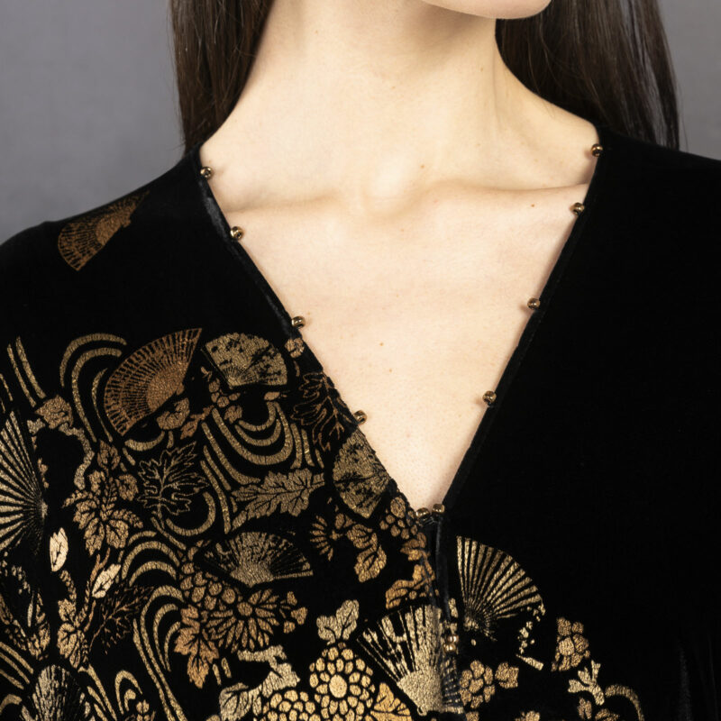 Helena | Printed velvet Short evening coat | Ventagli black