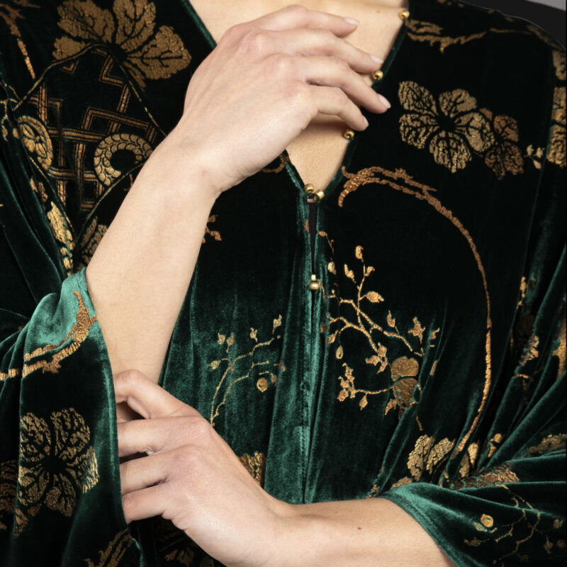 Helena | Printed velvet Short evening coat | Riassunto Fir green