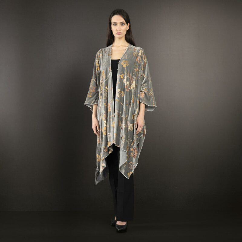 Daphne | Printed velvet Long evening coat | Riassunto Silver