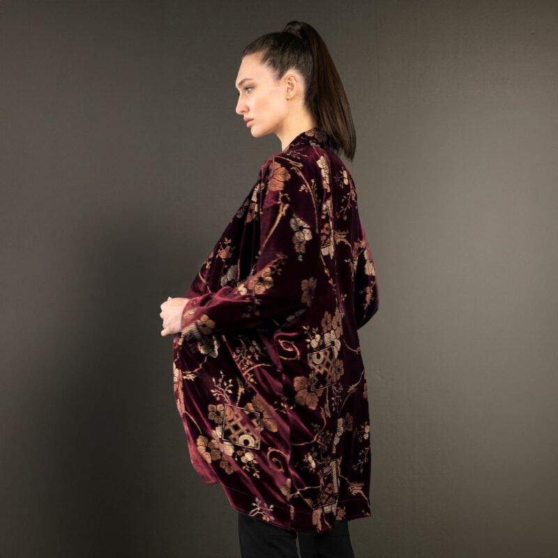 Isabel | Printed velvet Kimono Coat |  Riassunto Bordeaux