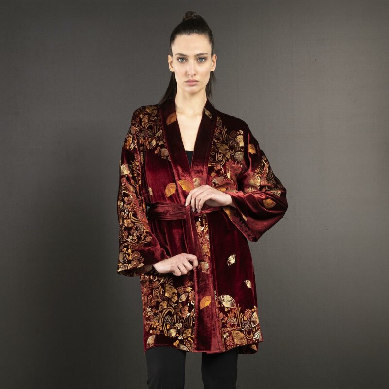 Isabel | Printed velvet Kimono Coat | Ventagli Ruby