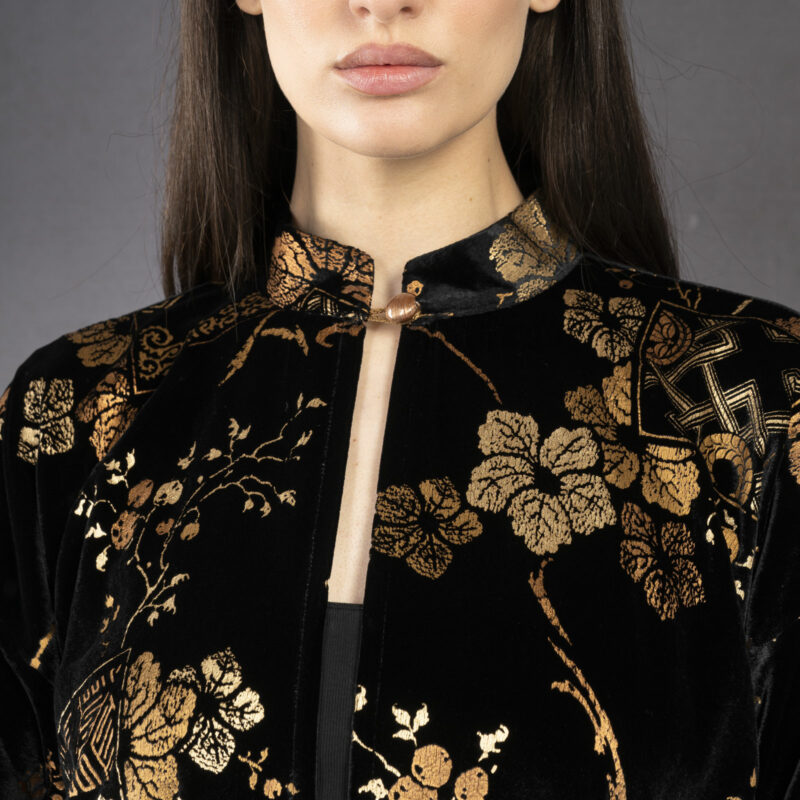 Cecilia | Printed velvet Mandarin Collar Jacket | Riassunto Black
