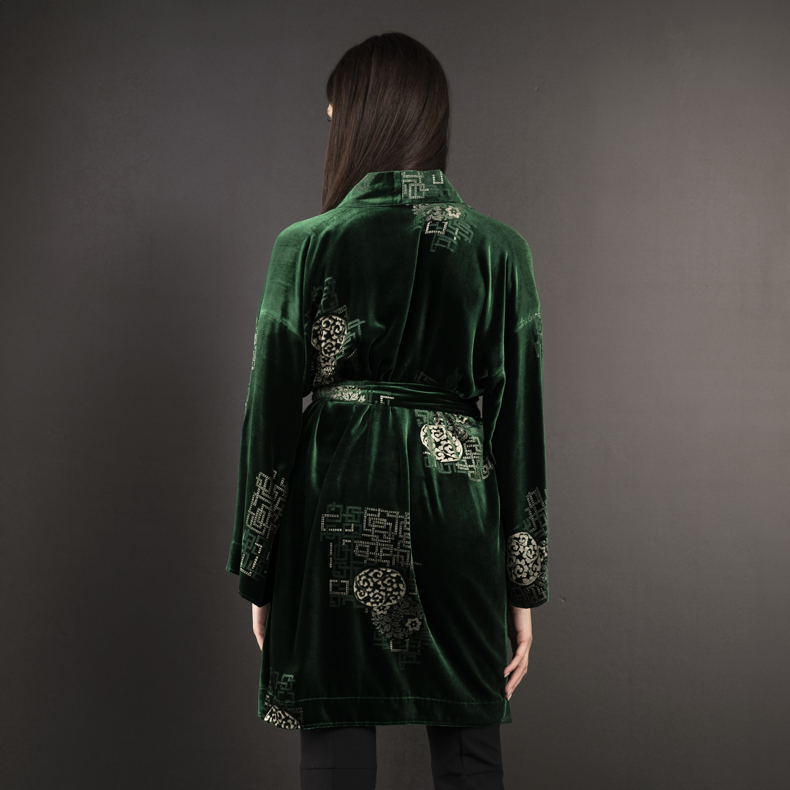 Isabel | Printed velvet Kimono Coat | Kyoto Fir green - Image 2