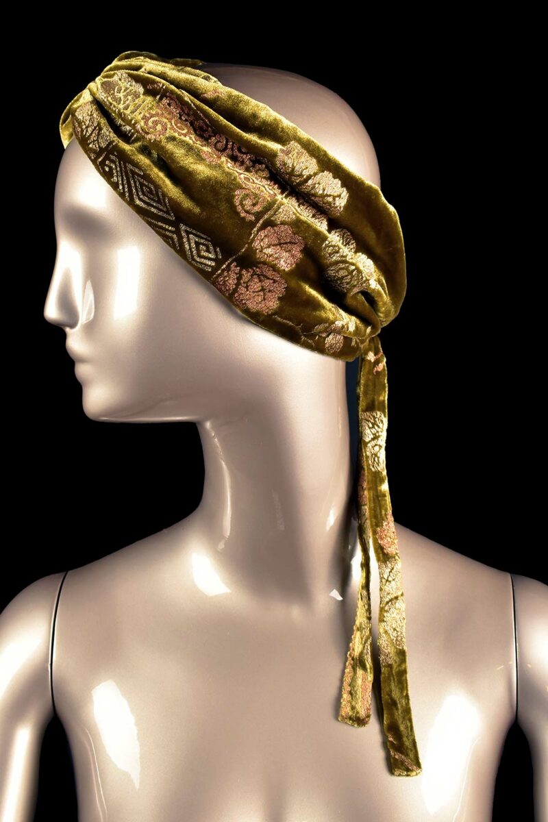 Printed velvet headband | Riassunto Olive Green
