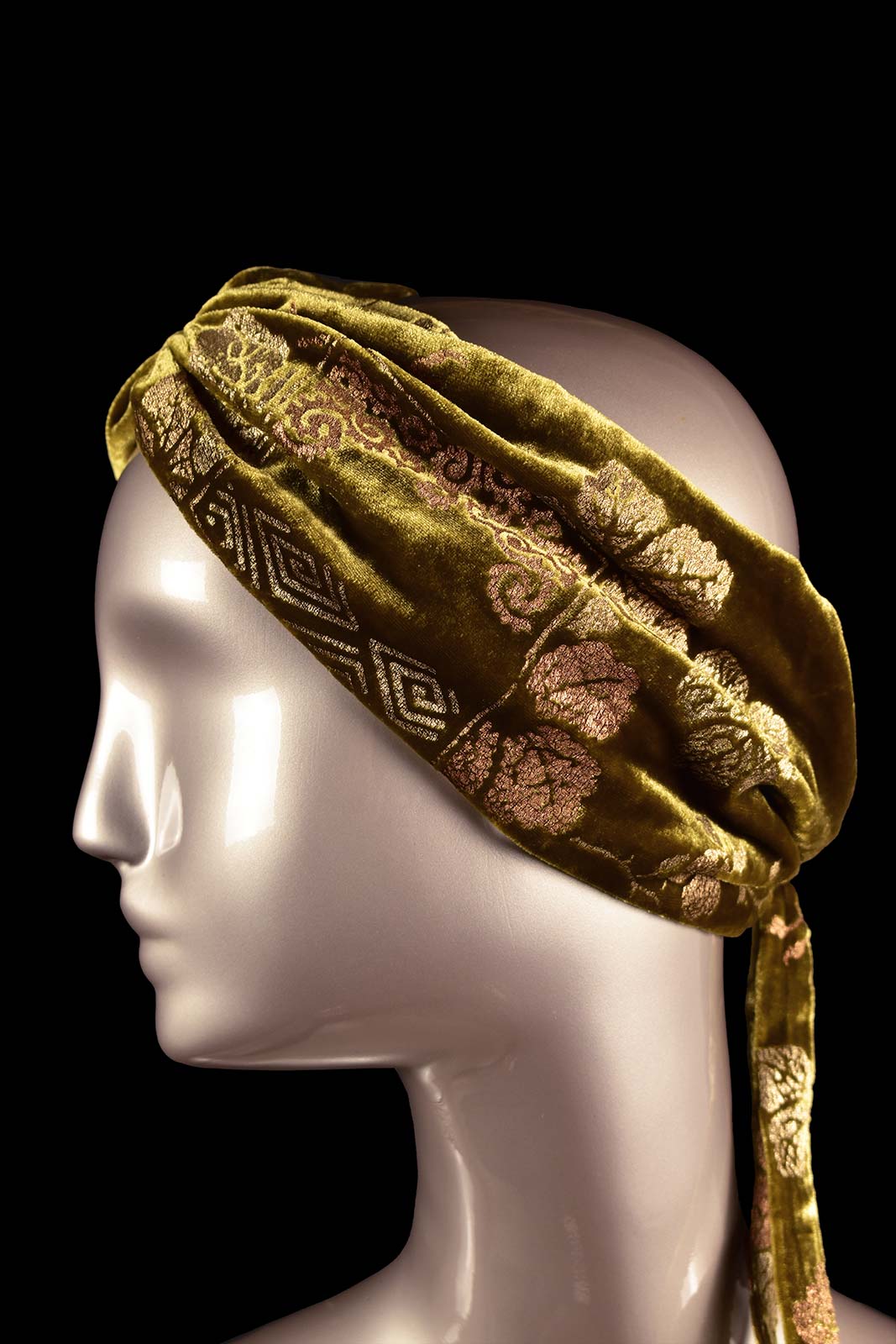 Printed velvet headband | Riassunto Olive Green - Image 2