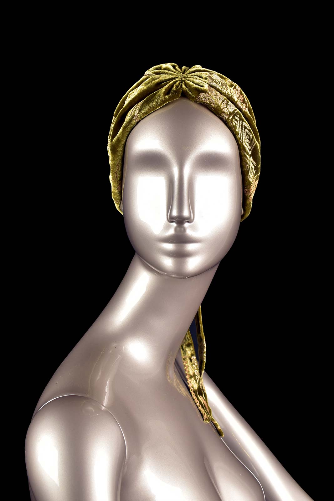 Printed velvet headband | Riassunto Olive Green - Image 3