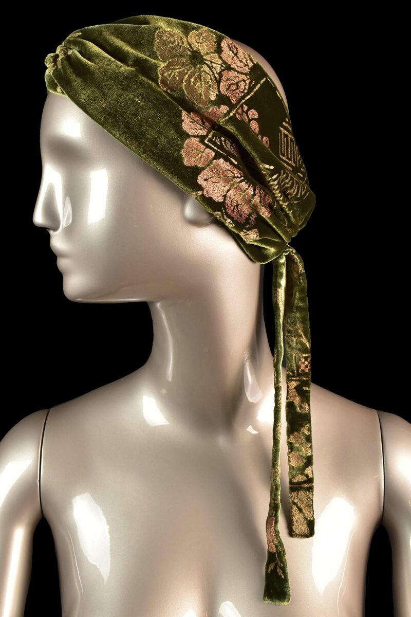 Printed velvet headband | Riassunto Olive Green