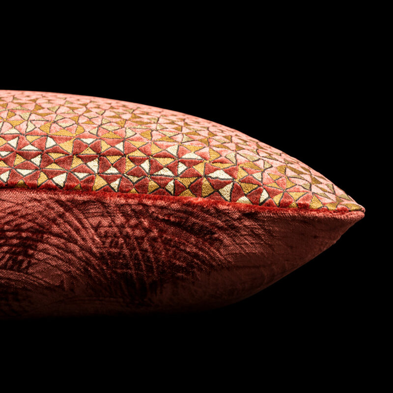 Printed velvet square cushion | Alessandrino Cinnamon - Image 3