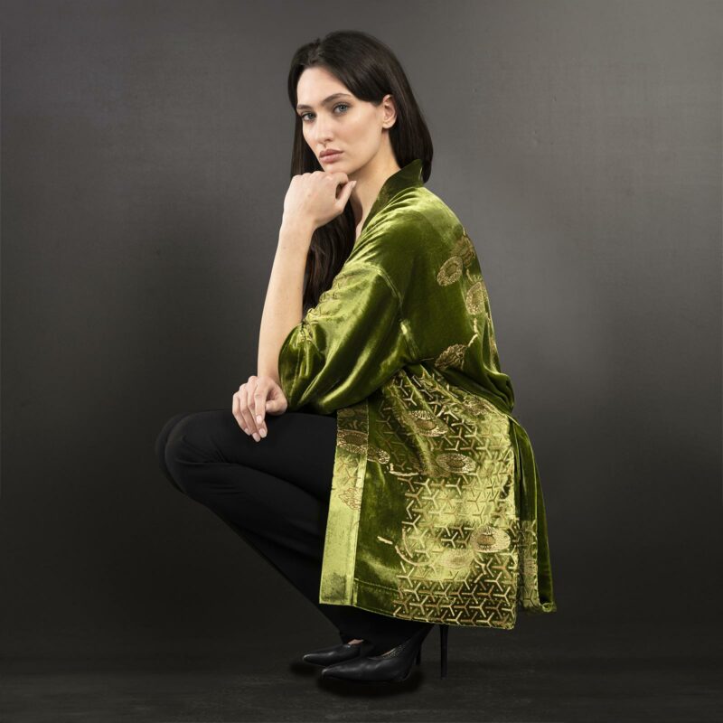Iris  | Printed velvet Short kimono Coat | Japan Pistacchio