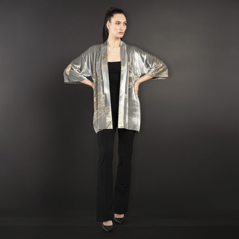 Iris  | Printed velvet Short kimono Coat | Japan Silver