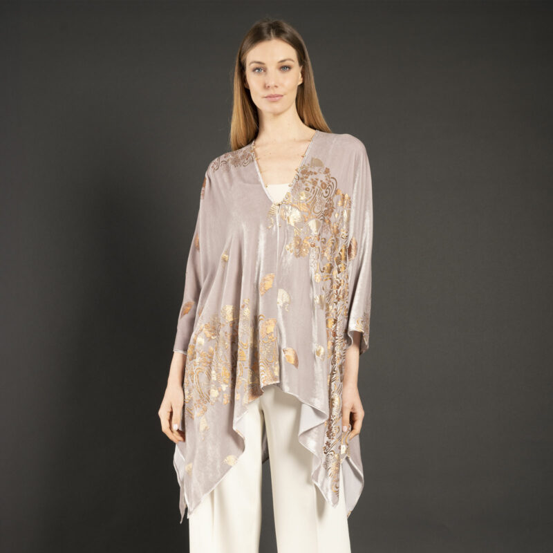 Helena | Printed velvet Short evening coat | Ventagli Taupe