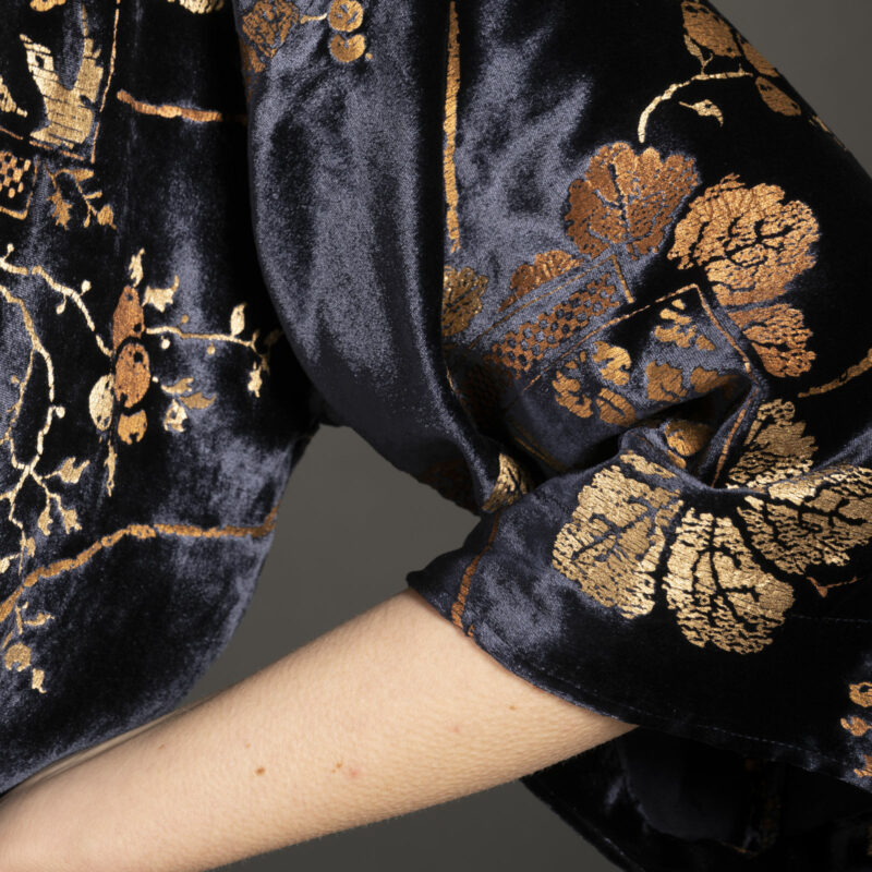 Iris | Printed velvet Short kimono Coat | Riassunto Blue Navy
