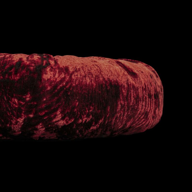 Furrowed velvet round ruby red cushion - Image 2