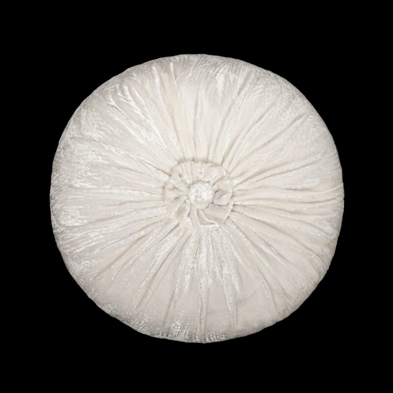 Furrowed velvet round white cushion