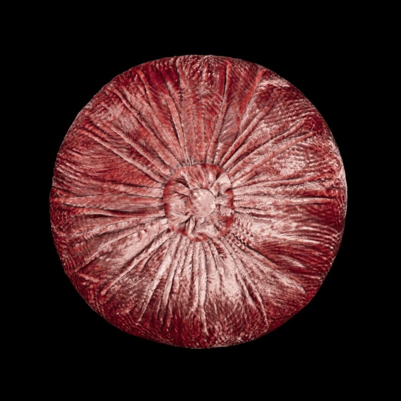 Furrowed velvet round cinnamon cushion