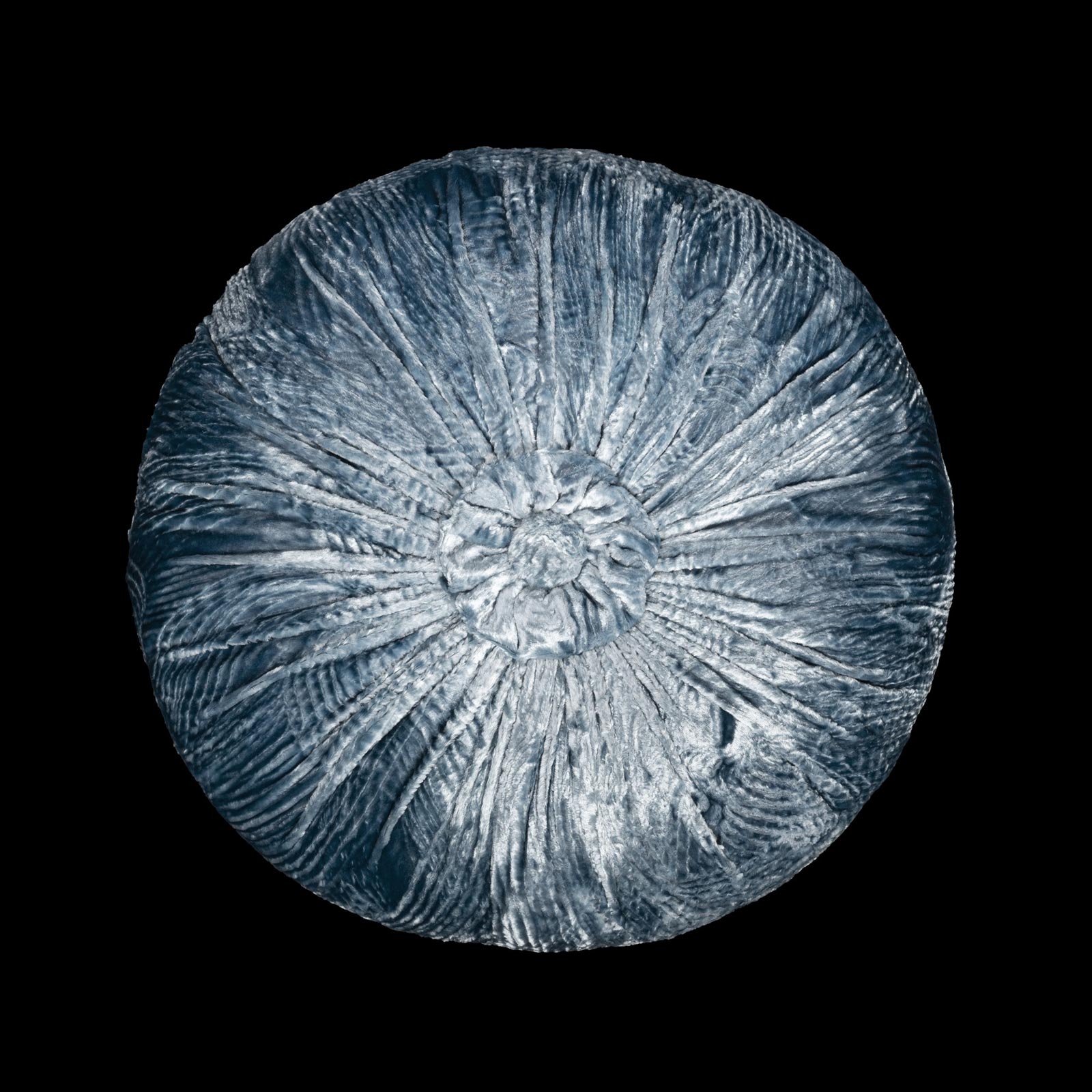 Furrowed velvet round candy blue cushion