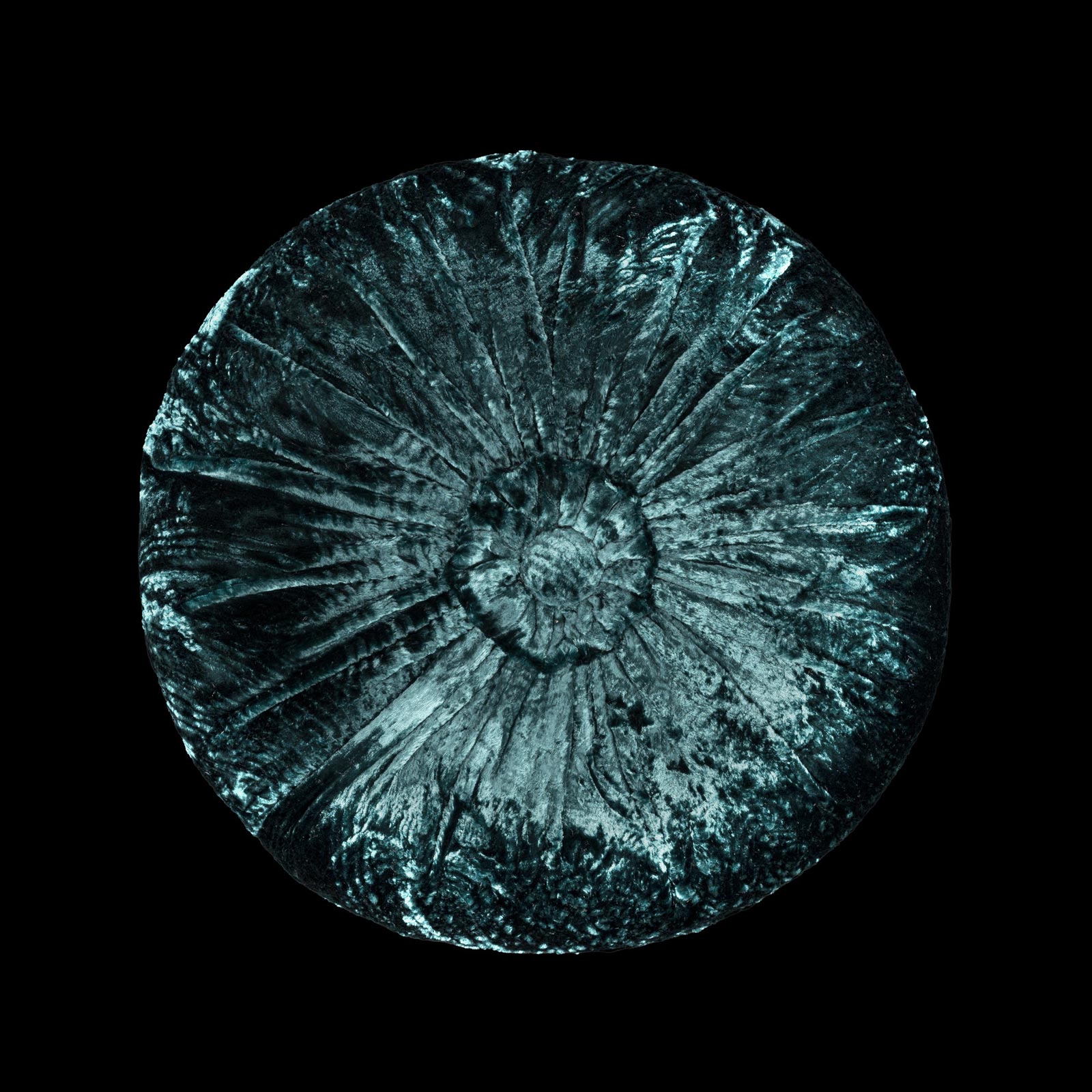 Cuscino rotondo in velluto rigato color verde acqua