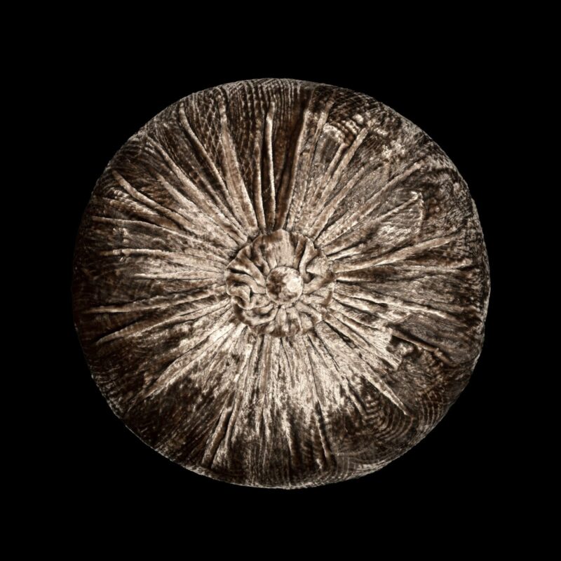 Furrowed velvet round marron glacé cushion