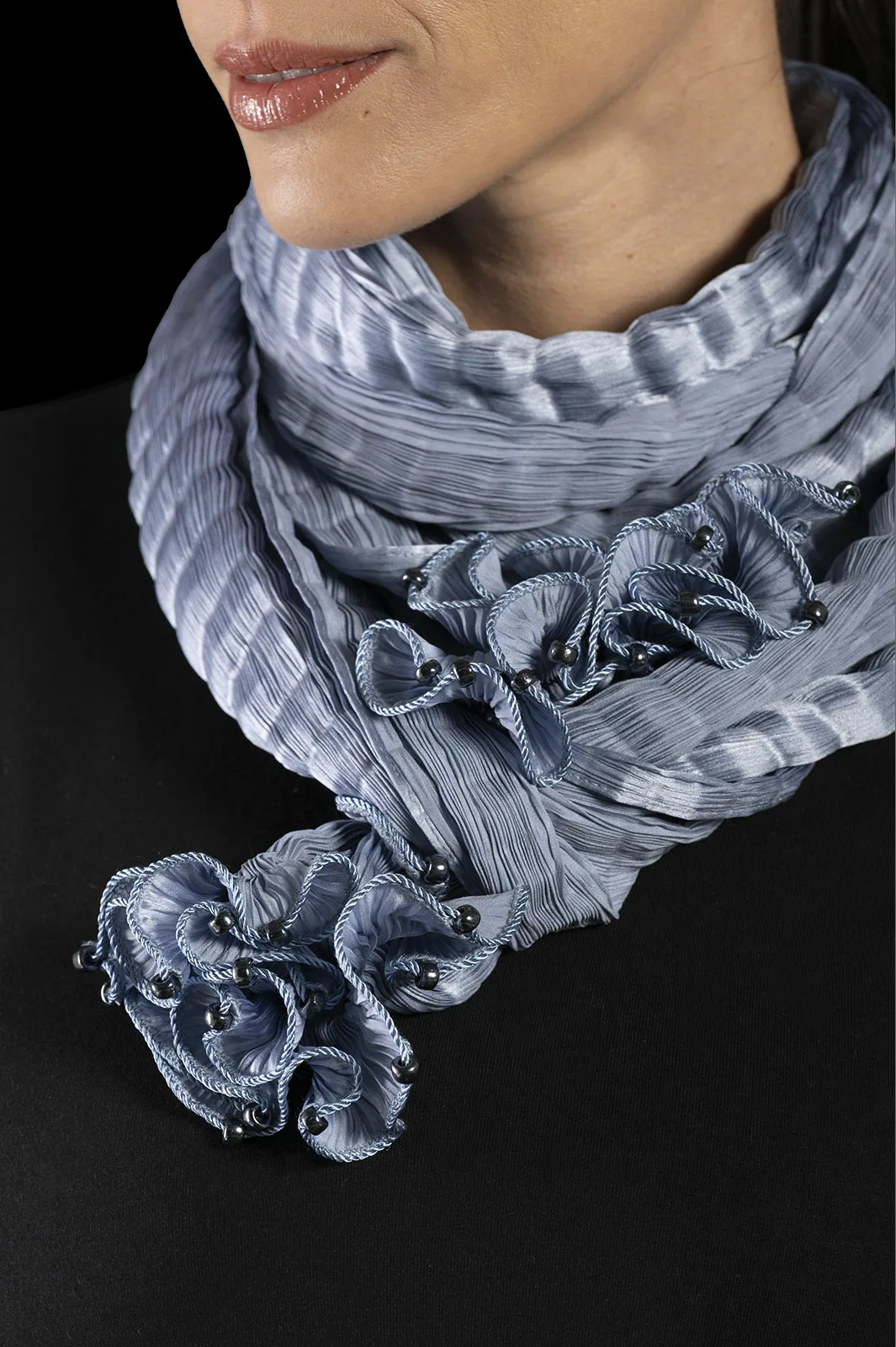 Pleated silk scarf | Candy blue - Image 3