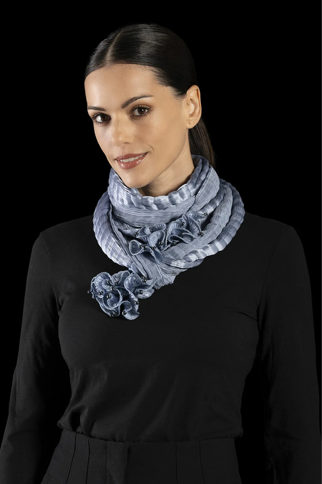 Pleated silk scarf | Candy blue - Image 2