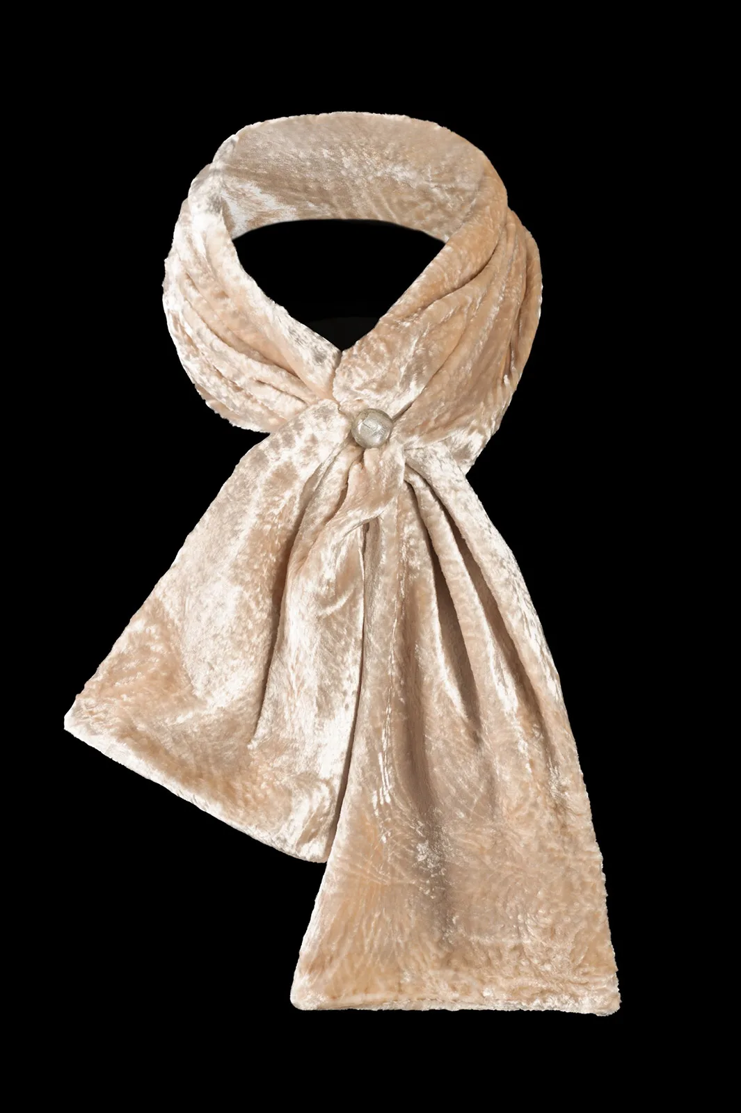 Furrowed velvet scarf with Murano glass beads | Powder pink
