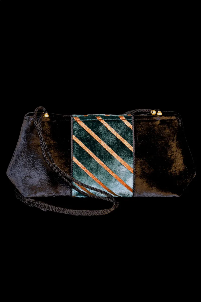 Pochette velvet bag | Righe Black and Teal