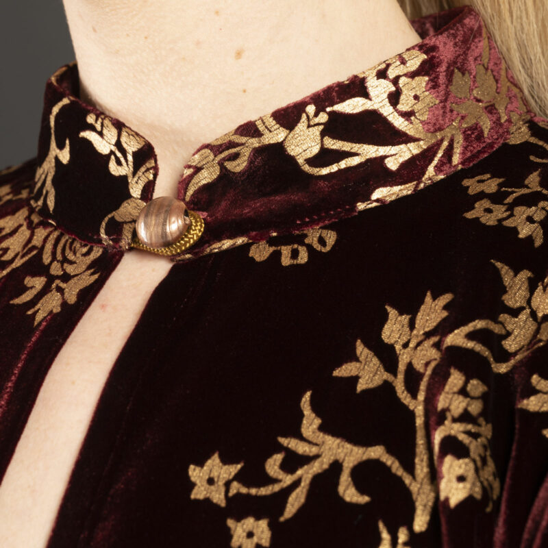 Cecilia | Printed velvet Mandarin Collar Jacket | Rose Bordeaux