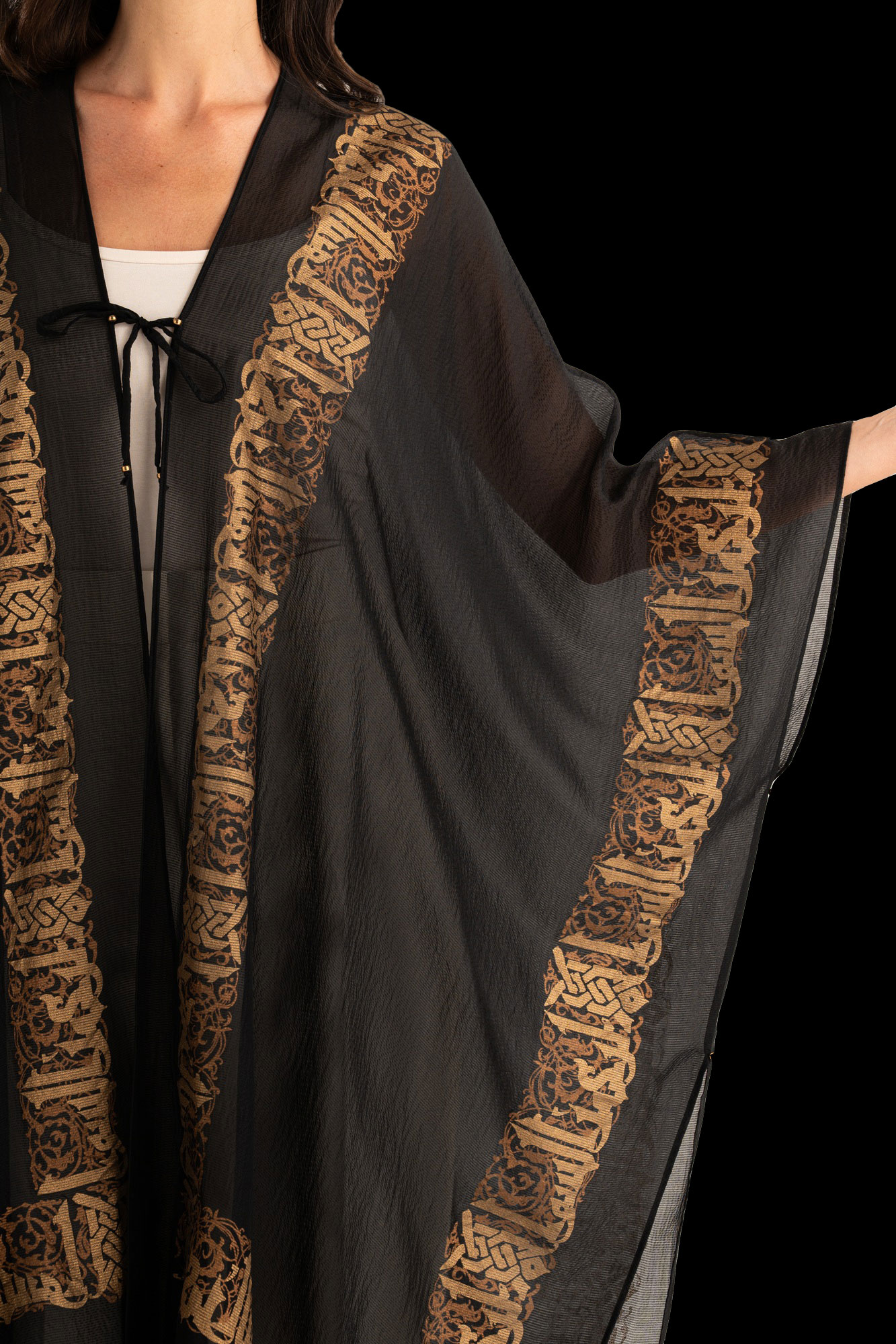 Esther Evening Coat in Crepe Georgette | Arabo Black