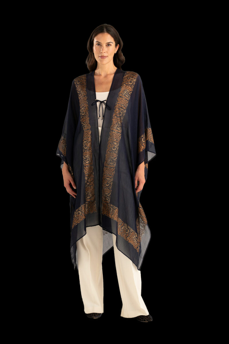 Esther Evening Coat in Crepe Georgette | Arabo Navy