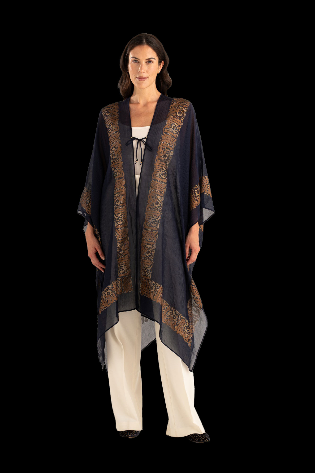 Esther Evening Coat in Crepe Georgette | Arabo Navy